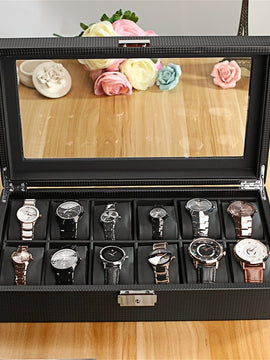 12 Slot Luxury Carbon Fiber Watch Box Black