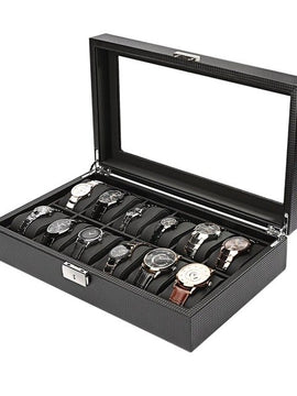 12 Slot Luxury Carbon Fiber Watch Box Black