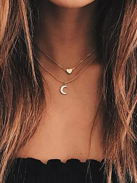 Moon and Heart Two Layer Necklace
